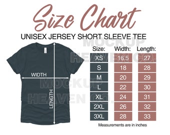 Bella Canvas 3001 Size Chart Mockup T-shirt Mockup Bella Canvas Sizing