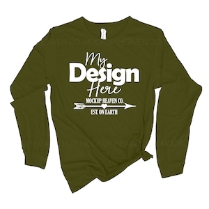 Bella Canvas 3501 Olive Color Mockup Unisex Jersey Long Sleeve Tee Flatlay Mockup Long Sleeve T-shirt High Resolution