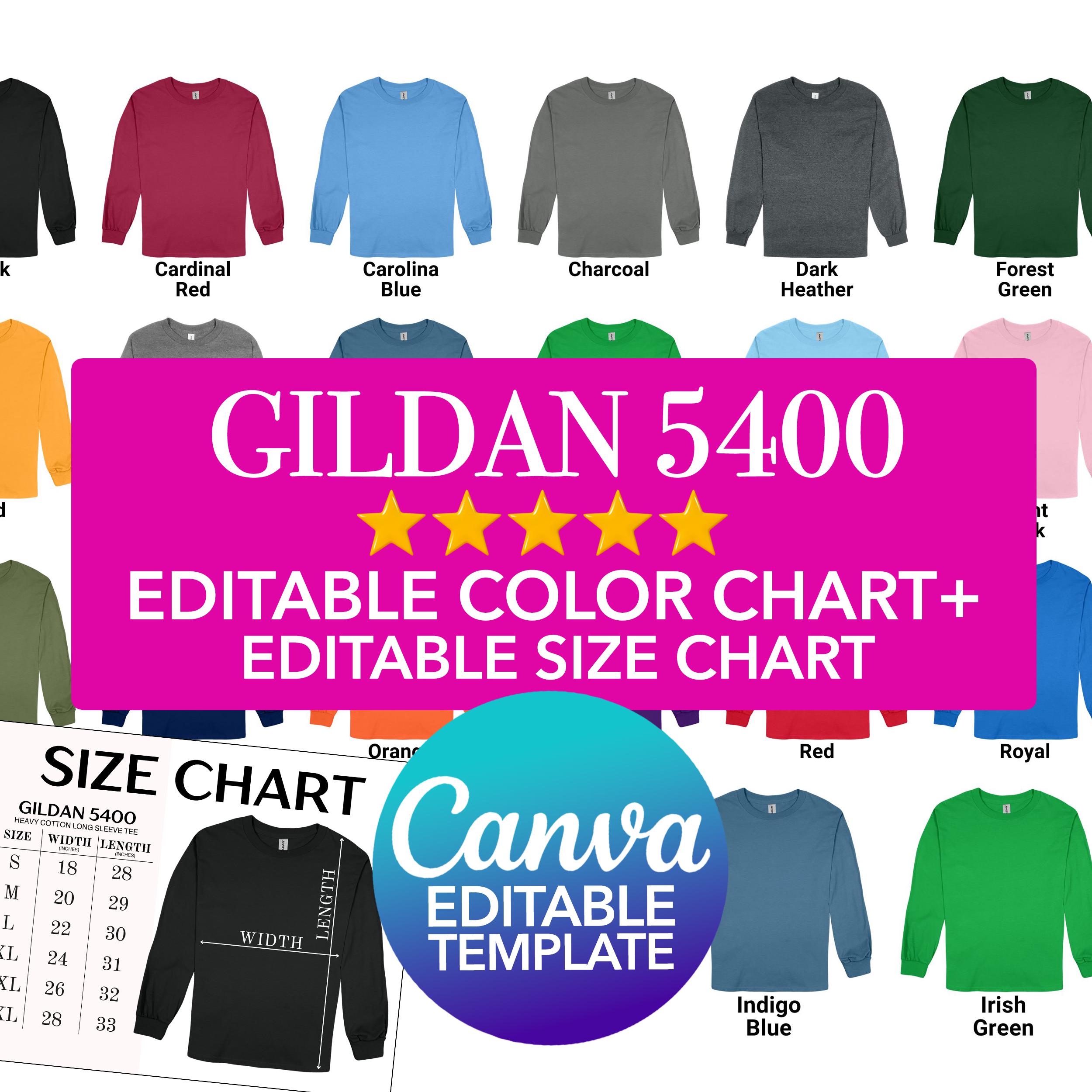 Gildan 5400 Color Chart & Size Chart: Canva Template (PNG Mockup