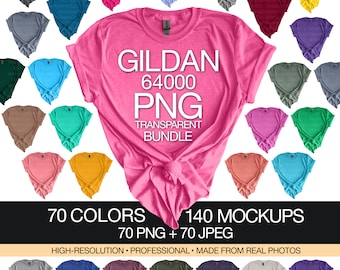 Gildan 64000 T-shirt Mockup Bundle: 70 Farben (PNG)
