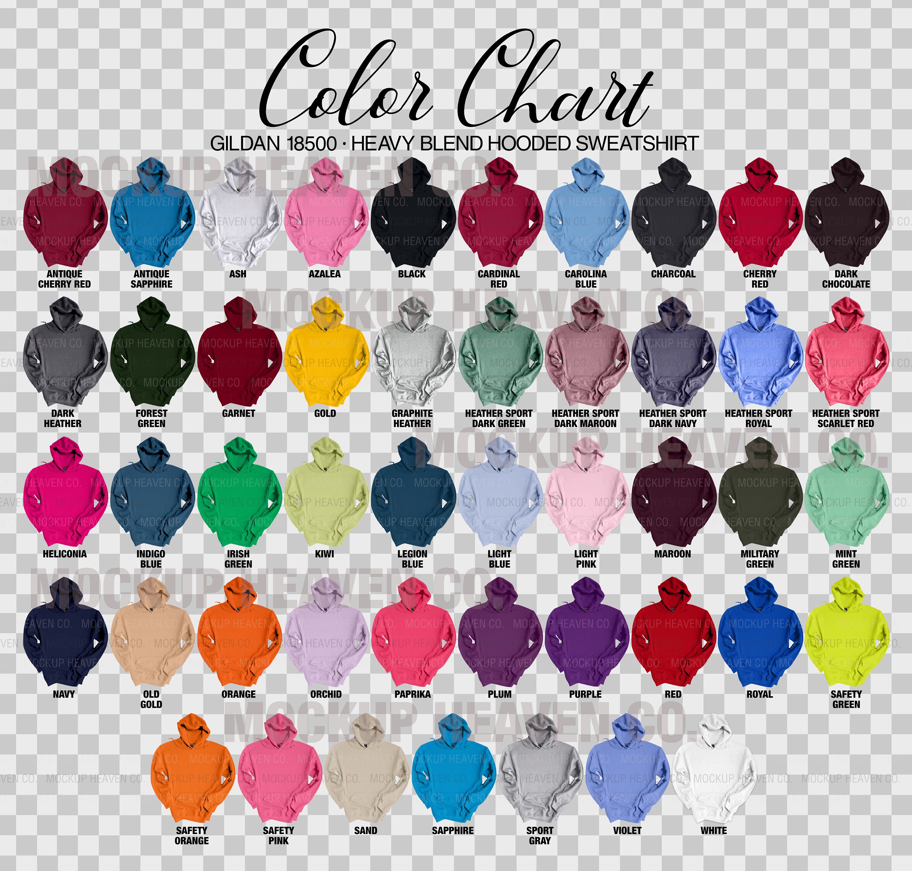 Gildan 18500 Color Chart G185 Heavy Blend Hooded Sweatshirt Color Chart 2 JPEG 2 PNG Files White Transparent Backgrounds 4 Files Etsy UK