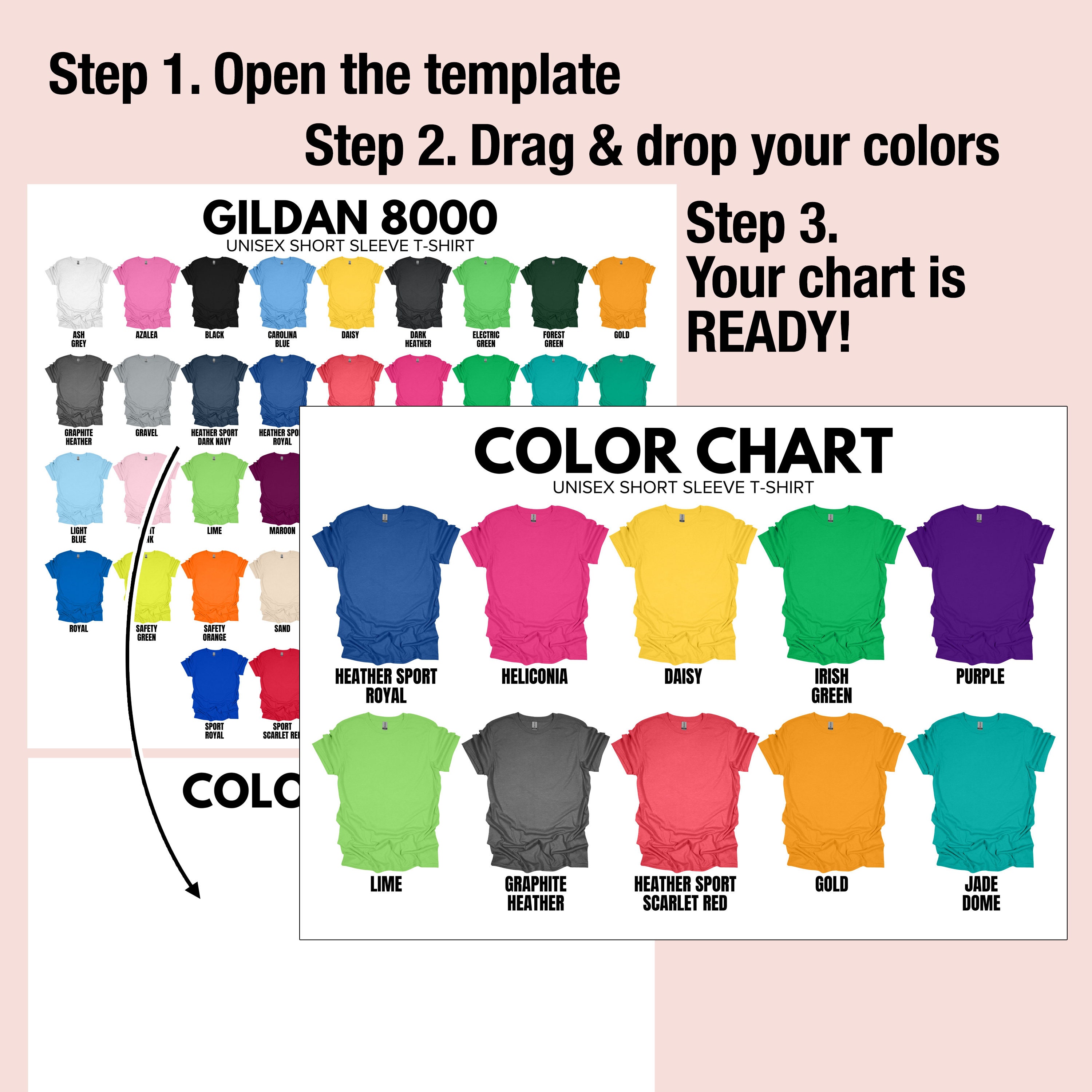 Gildan 8000 Color Chart & Size Chart Canva Template (PNG Mockup) - Etsy