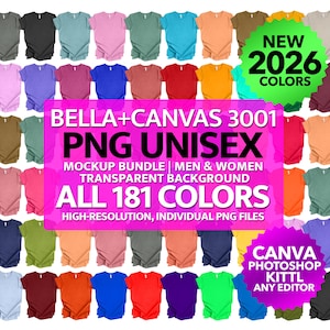 Bella Canvas 3001 PNG Mockup Bundle: 181 Heather & Solid Colors
