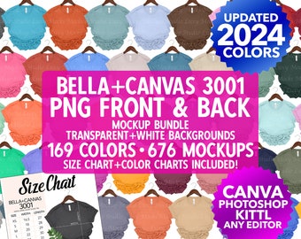 Bella Canvas 3001 Mockup Bundle: Vorderseite & Rückseite PNG (Digital Download)