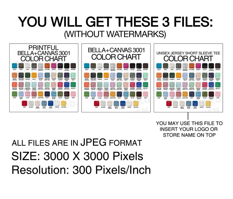 Download Printful Color Chart For Bella Canvas 3001 Unisex T-shirt ...