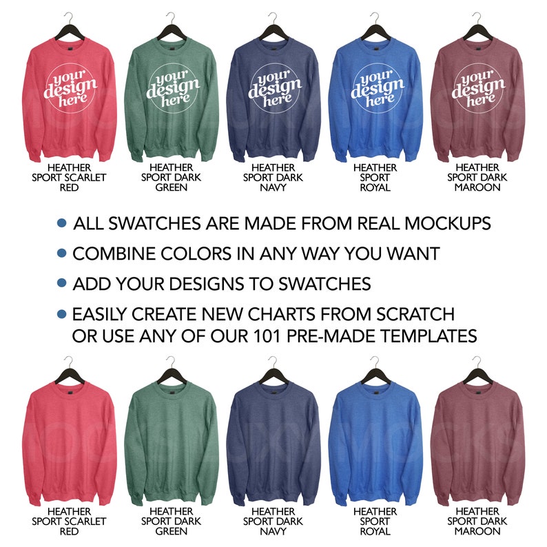 Editable Color Chart Gildan 18000 G180 Unisex Hanger Style Etsy