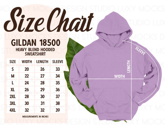 Gildan 18500 G185 Size Chart Orchid Color Unisex Style Hoodie Sweatshirt Mockup Size Chart Men Women Instant Download Etsy Canada