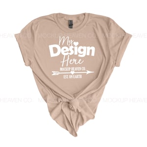 Gildan 64000 Mockup Sand G640 Women&#39;s T-shirt Mockup for Print On Demand Flat Lay Mockups High Resolution T-shirt Mockup