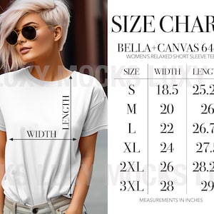 Bella Canvas 6400 Size Chart | JPEG File Instant Digital Download | Women&#39;s T-shirt BC 6400 Size Chart