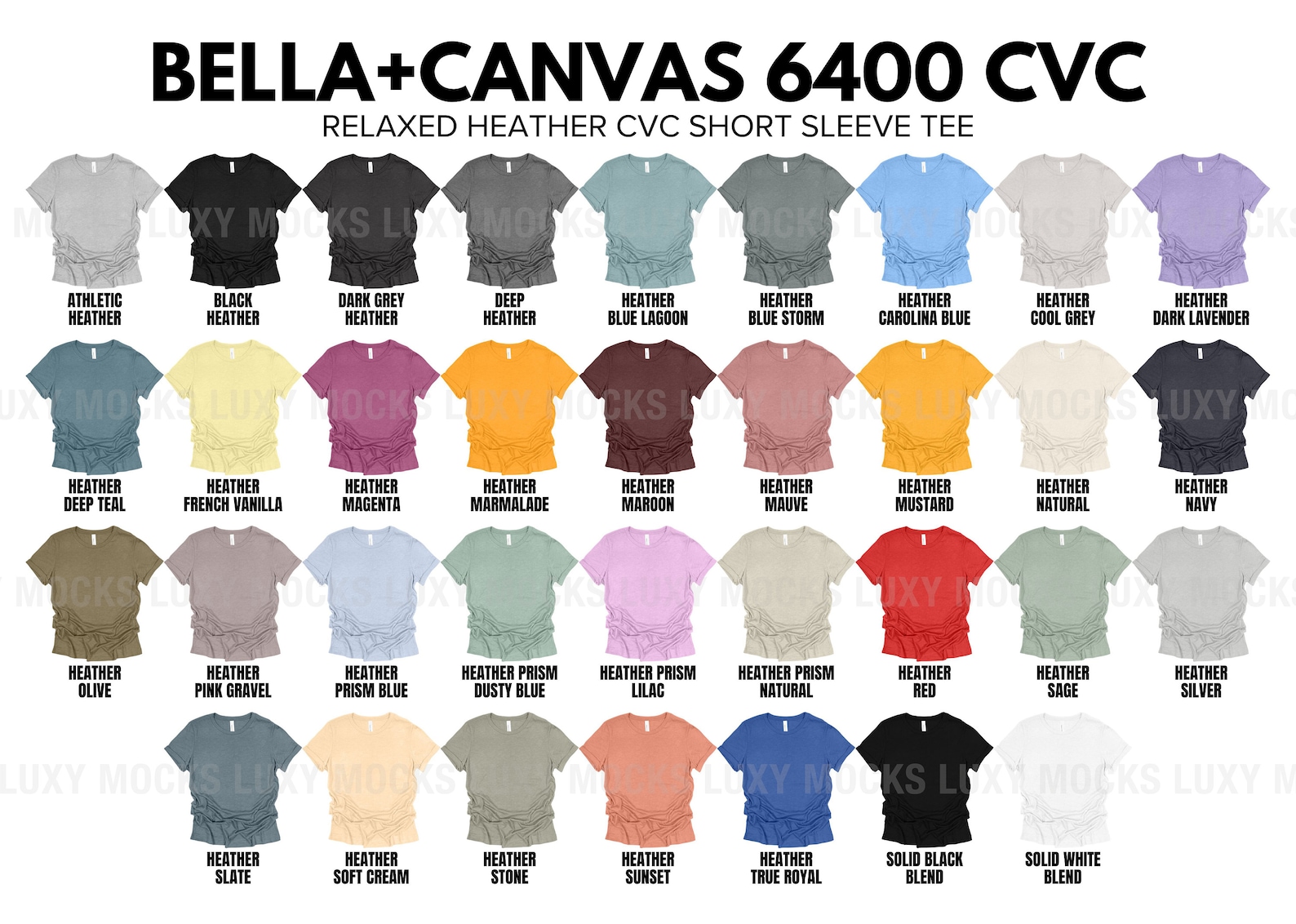 Bella Canvas 6400 Editable Color Chart Size Chart PNG Transparent ...
