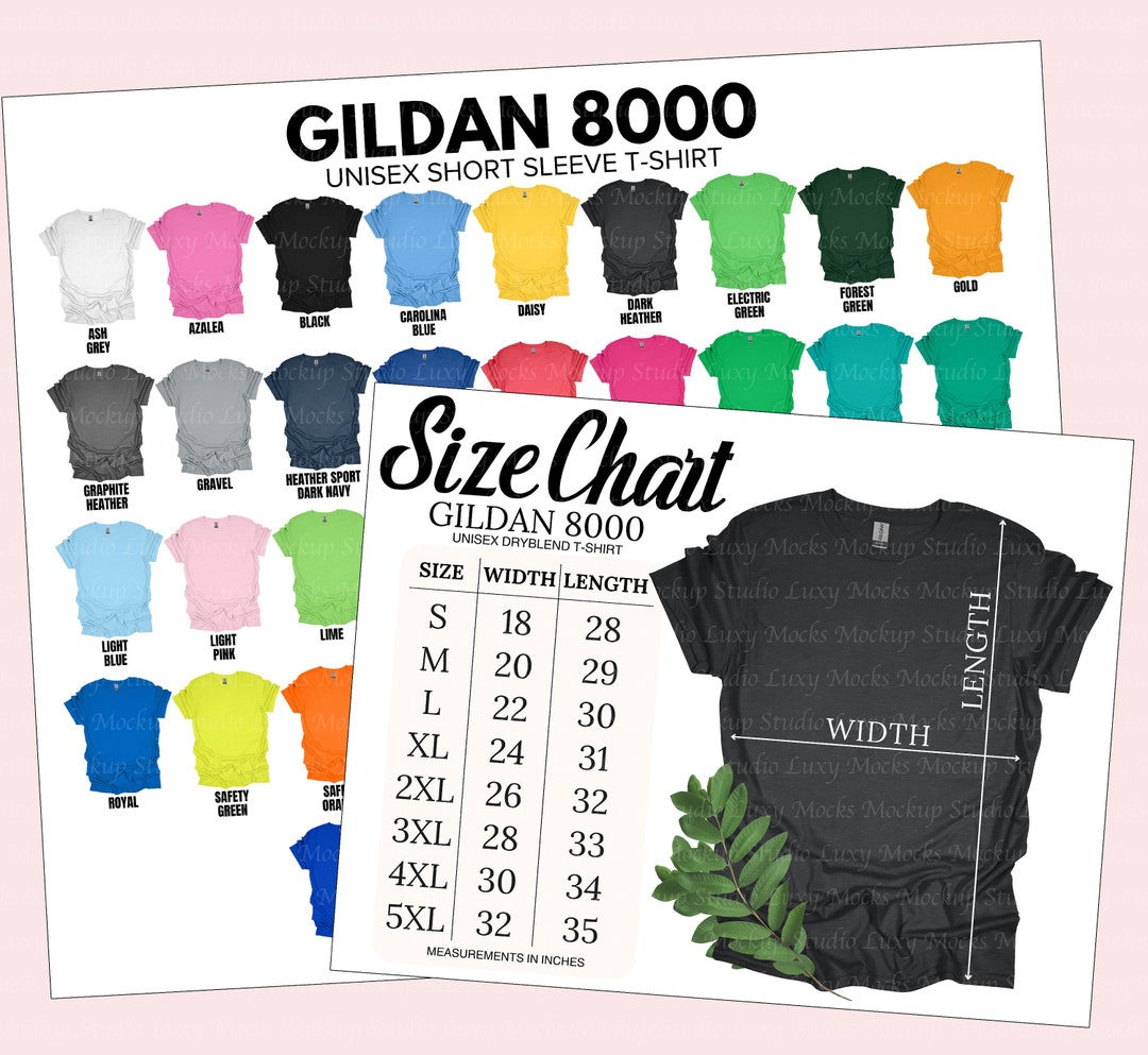 Gildan 8000 G800 Color Chart Size Chart Bundle Unisex Men Women Digital ...