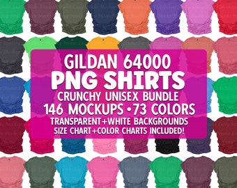 Gildan 64000 PNG Shirt Mockup Bundle: Color & Size Charts (Digital)