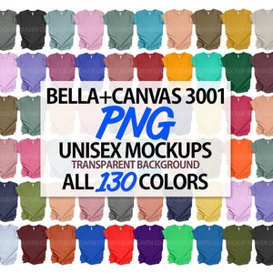 Bella Canvas 3001 PNG Mockup Bundle Alle Heather + All Solid Jersey Farben Unisex Style Transparenten Hintergrund Herren Damen High-Res Mockups