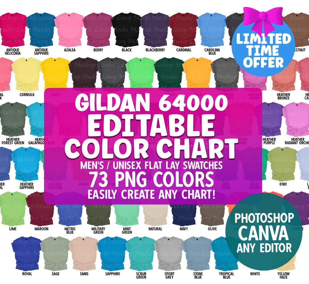 DIY Editable Color Chart Gildan 64000 Softstyle G640 73 Colors as ...