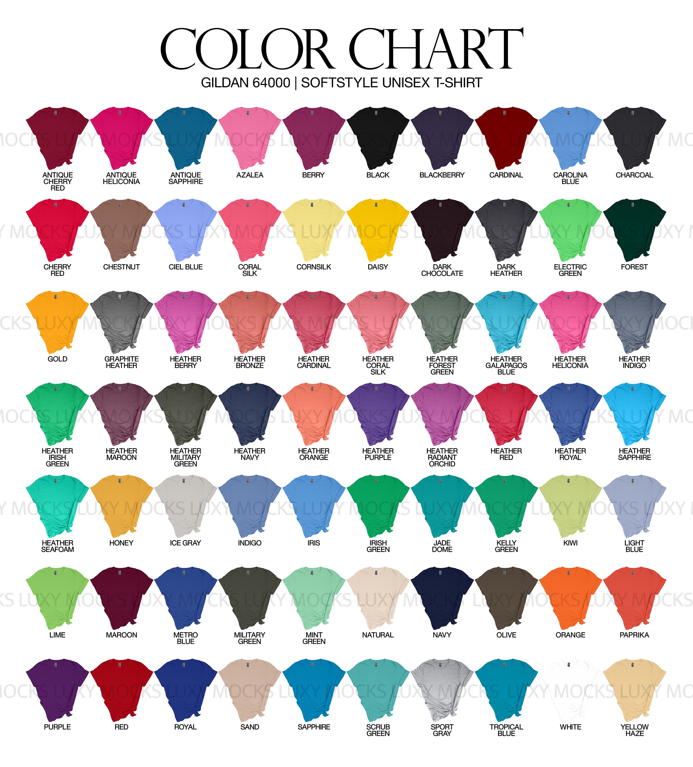 Editable Color Chart Gildan 64000 G640 70 Colors as Individual - Etsy