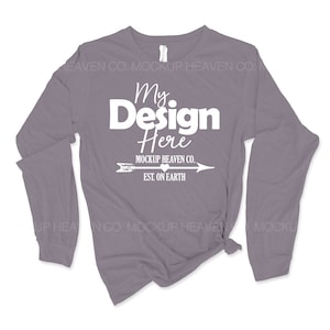 Bella Canvas 3501 Mockup Storm Color Unisex Jersey Long Sleeve Tee Flatlay Mockup Long Sleeve T-shirt High Resolution