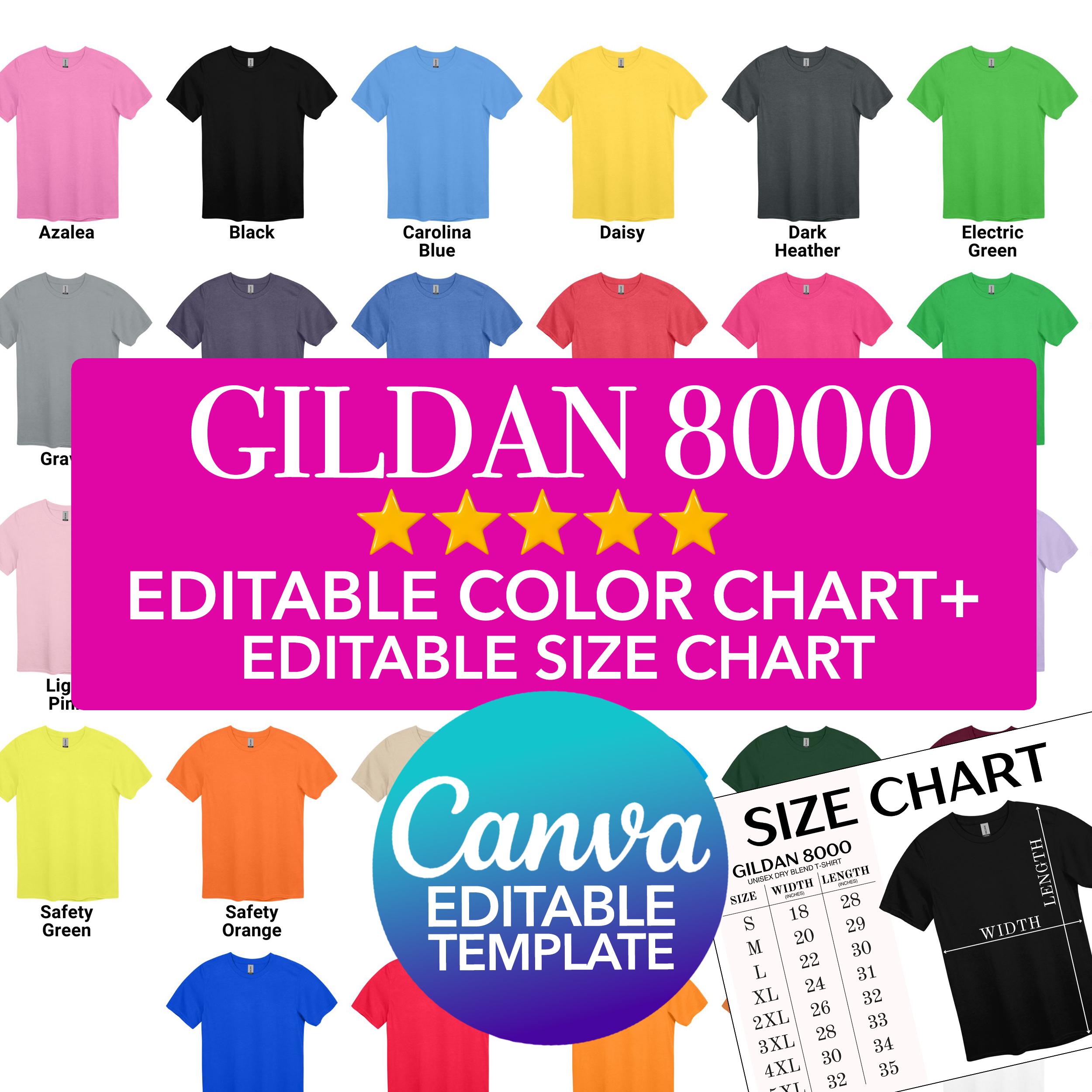 Gildan 8000 Color Chart & Size Chart Canva Template (PNG Mockup