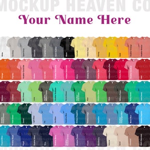 Maqueta de camiseta Gildan 64000 G640, 2 archivos, 70 colores, unisex, estilo suave, para camisetas, impresión a pedido, maqueta de camiseta Gildan