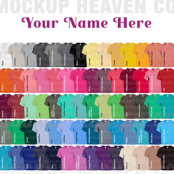 Gildan 64000 G640 Color Chart 2 Files 70 Colors T-shirt Mockup Unisex Softstyle Tee Color Charts Print On Demand Gildan Mockup Color Chart