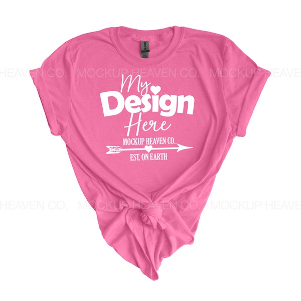 Gildan 64000 Mockup Azalea G640 Women's T-shirt Mockup for Print On Demand Flat Lay Mockups High Resolution T-shirt Mockup Pink