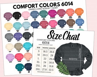Comfort Colors 6014 Color Chart + Size Chart (JPEG Files)