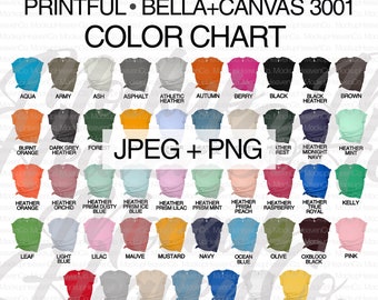 Tabla de colores Bella Canvas 3001: Colores para camisetas Printful (Descarga digital JPEG+PNG)