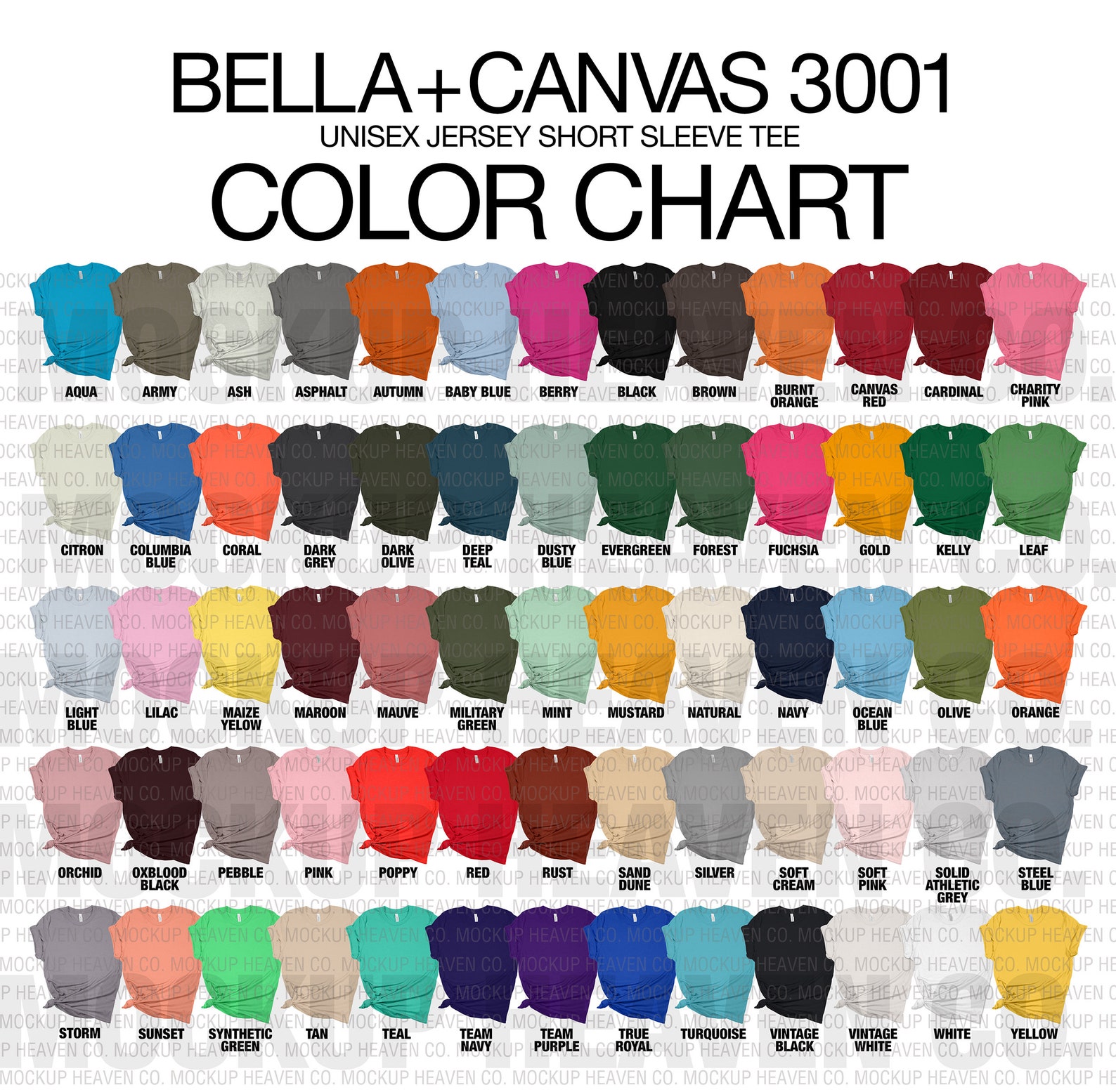 Bella Canvas 3001 Mockup Color Chart JPEG PNG All 130 Colors - Etsy UK