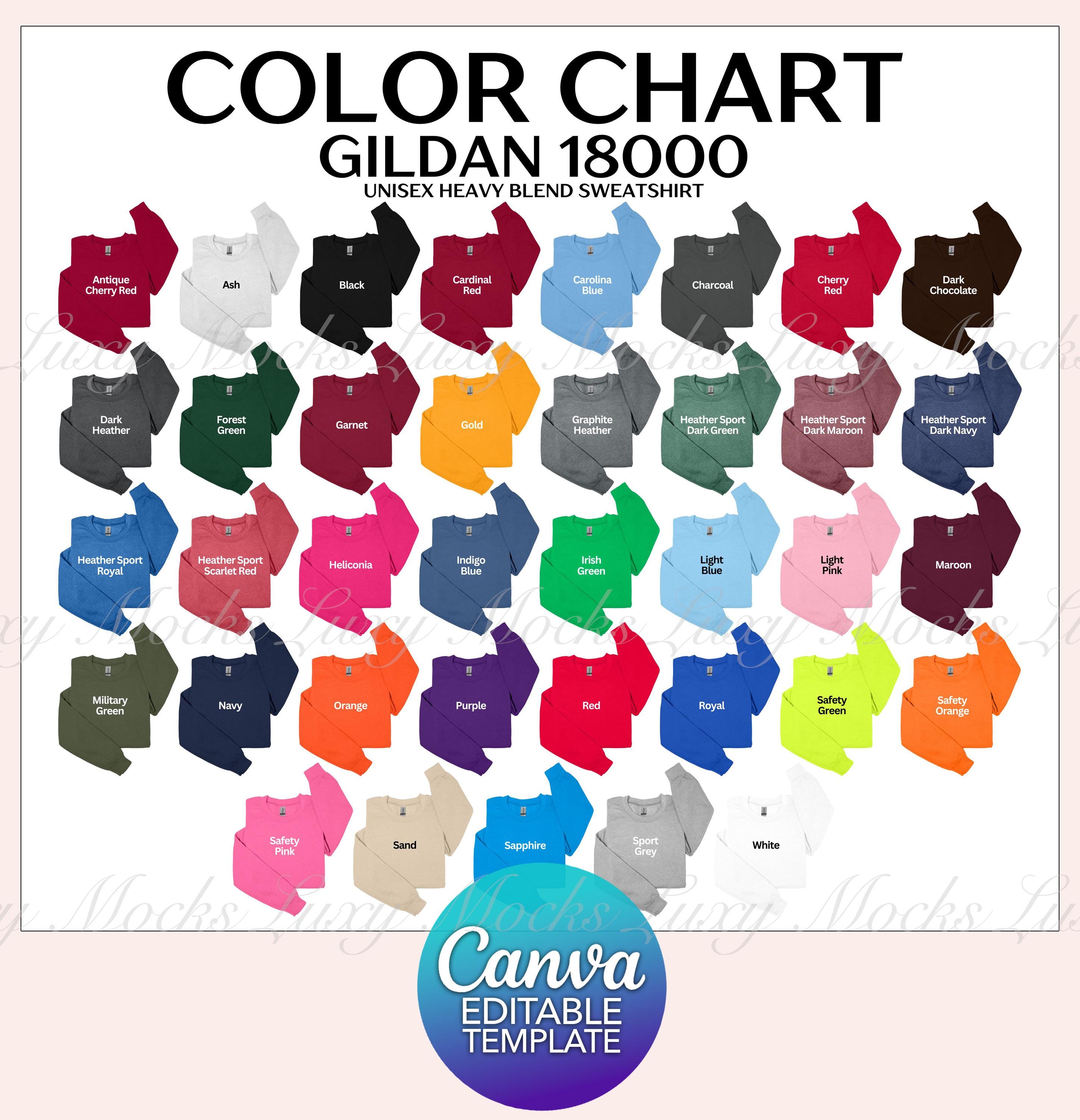 Gildan 18000 Color Chart & Mockup Bundle: Canva Template (digital ...