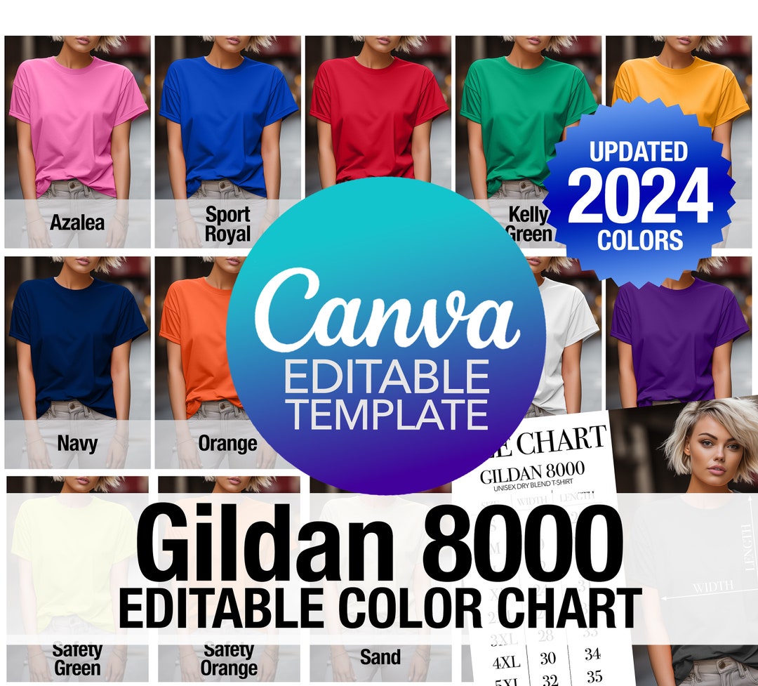 Women's Style Editable Color Chart Gildan 8000 G800 T-shirt Editable ...