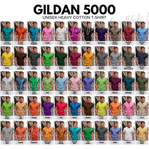 Gildan 5000 G500-kleurenkaart | Kleurenkaart heren-T-shirt | Kleurenkaart zwaar katoenen T-shirt | Niet-bewerkbare digitale download in JPEG-indeling