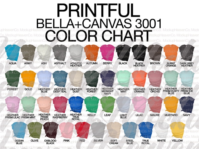 Puede incluir: Carta de colores para camisetas Bella + Canvas 3001, que muestra una variedad de colores, incluyendo aguamarina, ej&eacute;rcito, ceniza, asfalto, heather atl&eacute;tico, oto&ntilde;o, baya, negro, marr&oacute;n, naranja quemado, heather gris oscuro, bosque, oro, heather azul, heather azul oscuro, heather polvo, heather bosque, heather azul medianoche, heather menta, heather naranja, heather orqu&iacute;dea, heather prisma azul polvoriento, heather prisma azul hielo, heather prisma lila, heather prisma menta, heather prisma melocot&oacute;n, heather frambuesa, royal verdadero, kelly, hoja, azul claro, lila, malva, mostaza, azul marino, azul oc&eacute;ano, oliva, negro sangre, rosa, rojo, plata, crema suave, azul acero, royal verdadero, blanco y amarillo.