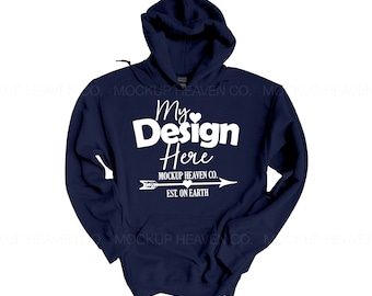 Gildan 18500 Navy Blend Hoodie Mockup: Unisex Print On Demand (JPEG)