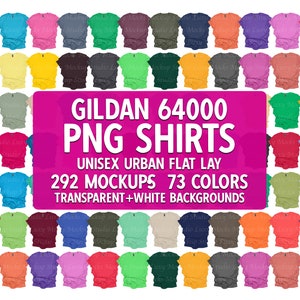 PNG Mockup Bundle Gildan 64000 G640 Transparent Background Crunchy Urban Flat Lay Summer Spring Fall Holiday Unisex Mocks