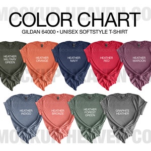 Carta de colores de otoño Heather 64000 de Gildan Camiseta Softstyle G640 con maquetas para mujer Impresión a pedido Camiseta Gildan 64000 Otoño Tema otoñal