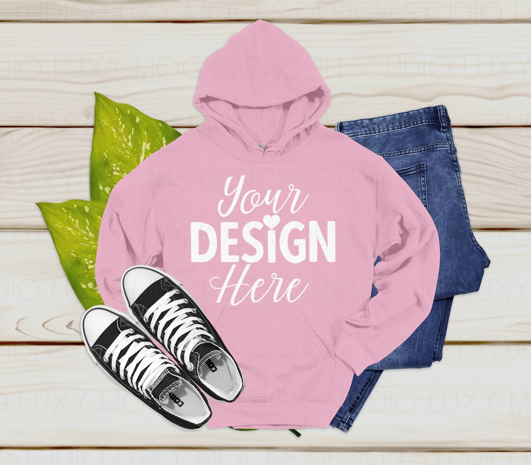 Light Pink Gildan 18500 Hoodie Mockup: Unisex Flat Lay (instant ...
