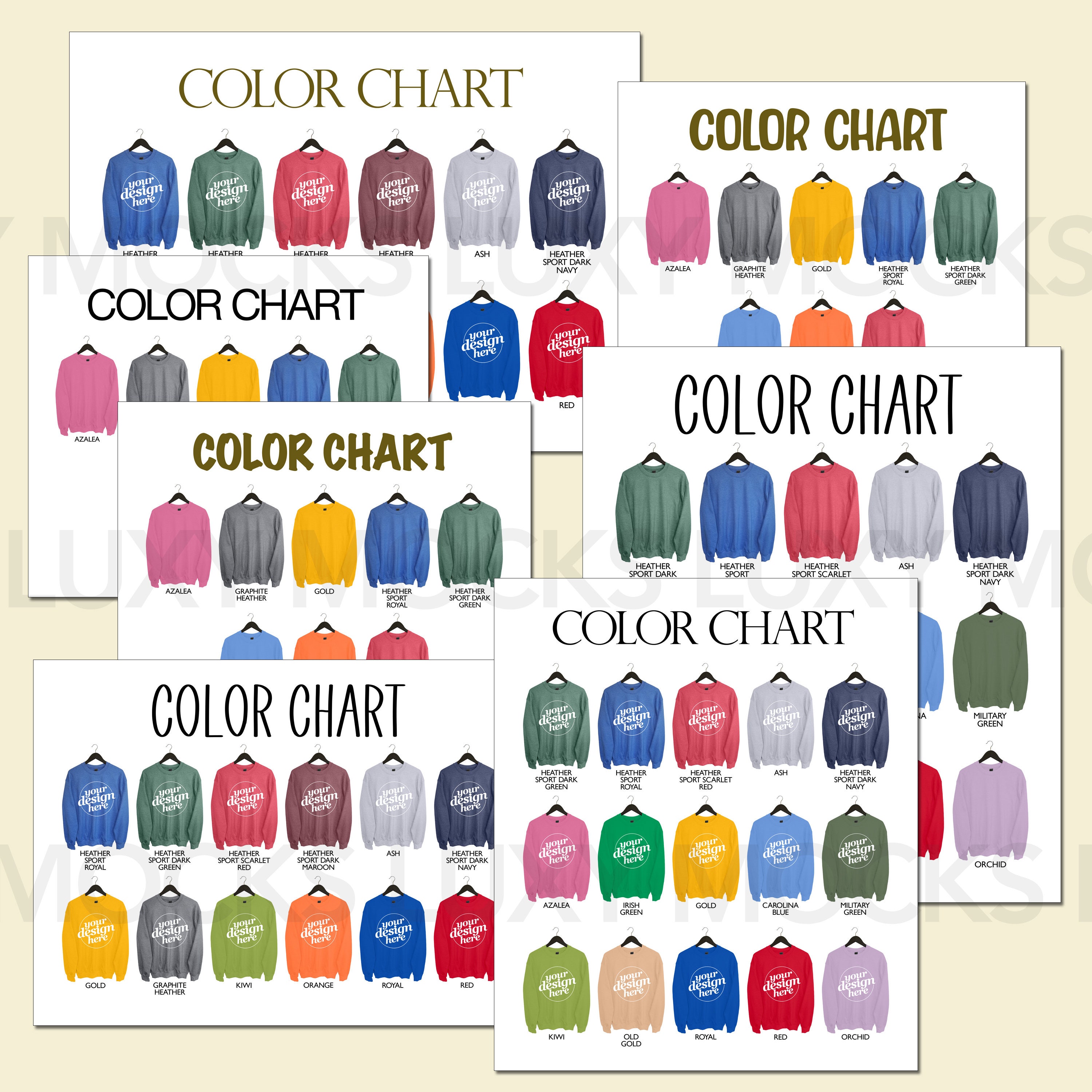 Editable Color Chart Gildan 18000 G180 Unisex Hanger Style - Etsy