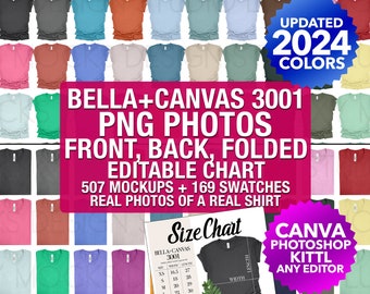 Bella Canvas 3001 Mockup Bundle: Front Back Folded PNG (Digital Download)