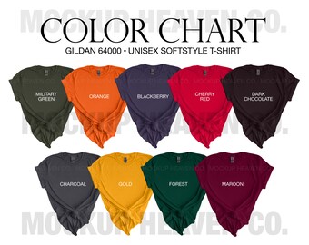 Gildan 64000 Fall Color Chart: Softstyle T-Shirt Mockups (JPEG)