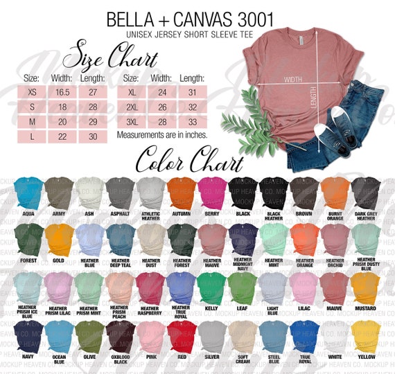 Bella Canvas 3001 Color Chart & Size Chart Bundle 2 Colors Gray Gold  Printful Colors Print on Demand T-shirt Mockup Color Chart Size Chart -   Canada