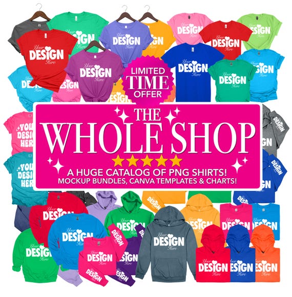 Whole Shop Mockup Bundle Editable Color Chart Canva Template Bella Canvas Gildan Next Level Comfort Colors | PNG Transparent