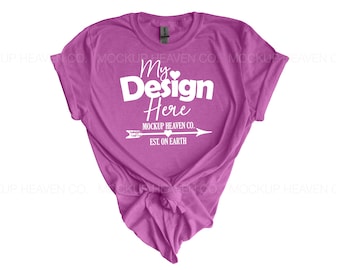 Gildan 64000 Heather Radiant Orchid T-Shirt Mockup (JPEG)
