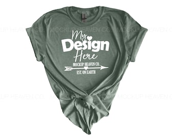 Gildan 64000 Heather Forest Green T-Shirt Mockup (JPEG)