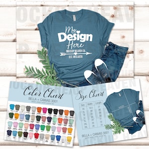 Bella Canvas 3001 Mockup: Heather Deep Teal Color & Size Chart