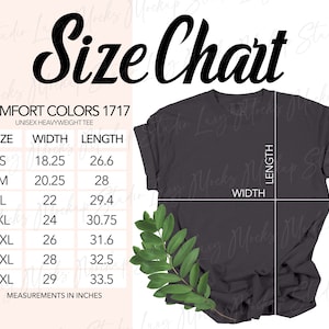 Comfort Colors 1717 Size Chart | Unisex / Men&#39;s Style | C1717 T-shirt | 1 JPEG File | Non-editable | Instant Digital Download