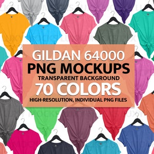Gildan 64000 T-shirt Mockup Bundle: 70 Colors, Transparent PNG (Digital Download)