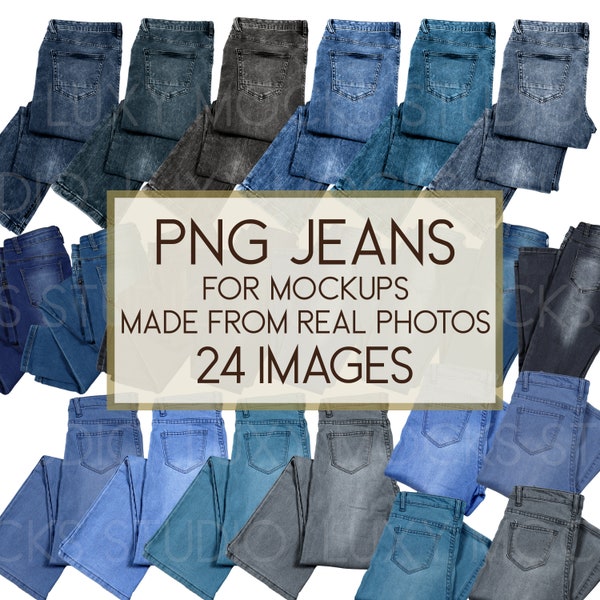 PNG Jeans Bundle Für Mockups | Nur digitales Produkt | 24 Bilder | Hergestellt aus echten Fotos, nicht Vektorgrafiken | Canva, Photoshop, andere Apps