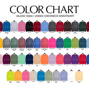 Gildan 18000 G180 Color Chart JPEG PNG 4 Files G180 | Etsy