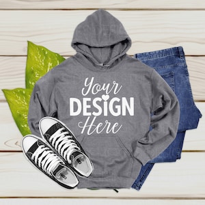 Gildan 18500 G185 Graphite Heather Color Unisex Flat Lay Mockup Hoodie Sweatshirt Mockup Men Women | Instant Download | Canva & More