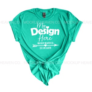 Gildan 64000 Mockup Heather Seafoam G640 Women&#39;s T-shirt Mockup for Print On Demand Flat Lay Mockups High Resolution T-shirt Mockup