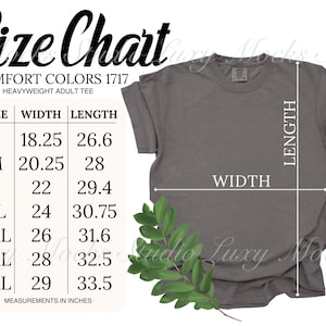 C1717 Comfort Farben Größentabelle | 1 JPEG-Datei | Unisex T-Shirt Größentabelle für Print On Demand | 1717 T-Shirt | C1717 T-Shirt | Sofort Download